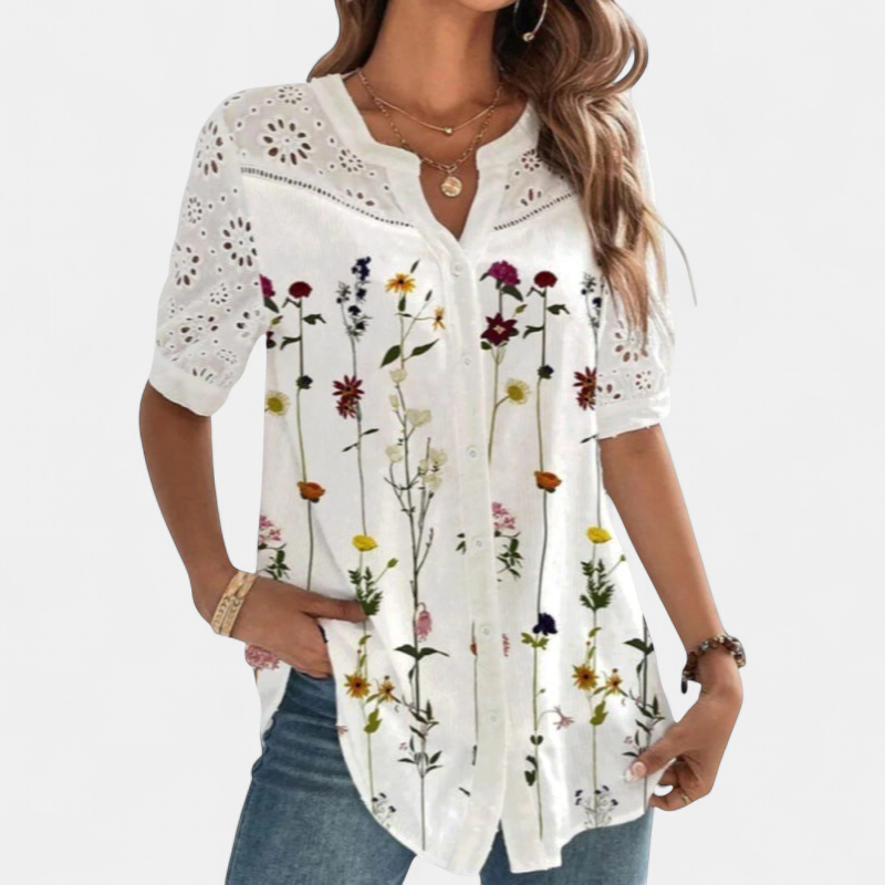 Annelise Lace Printed Blouse in red flowers