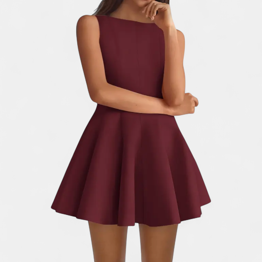Imogen Sleeveless Boat Neck Dress in burgundy