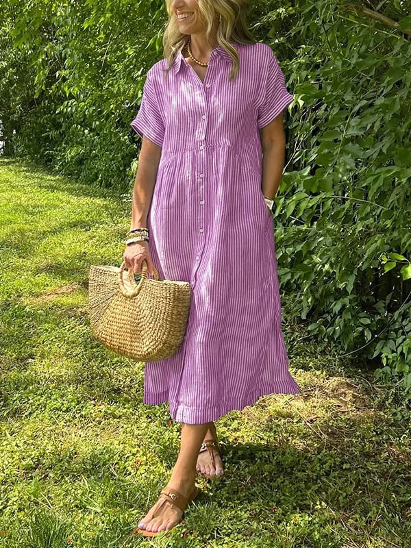Anjie Buttoned Cotton Maxi Dress in pink