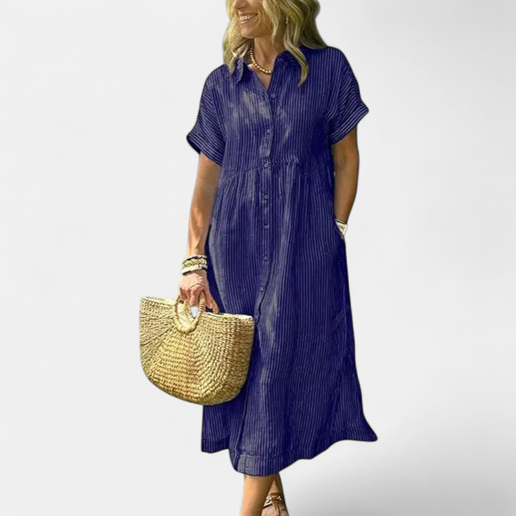 Andrea Striped Summer Midi Dress in navy blue