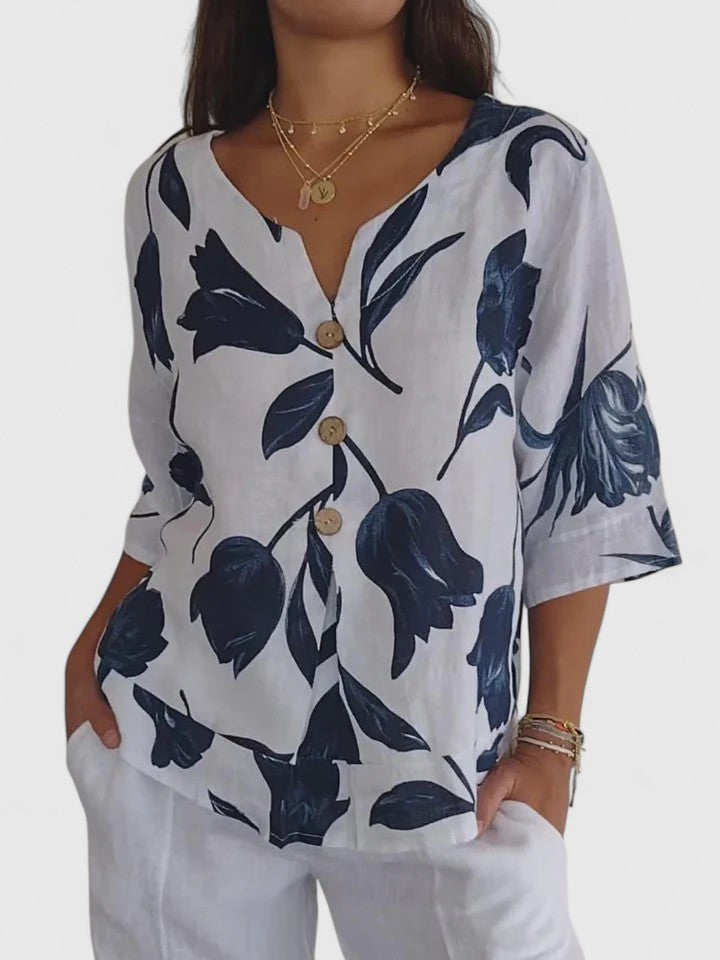 Laura V-neck Blouse in white