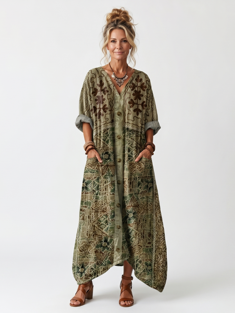 Berangere Button Front Dress in green