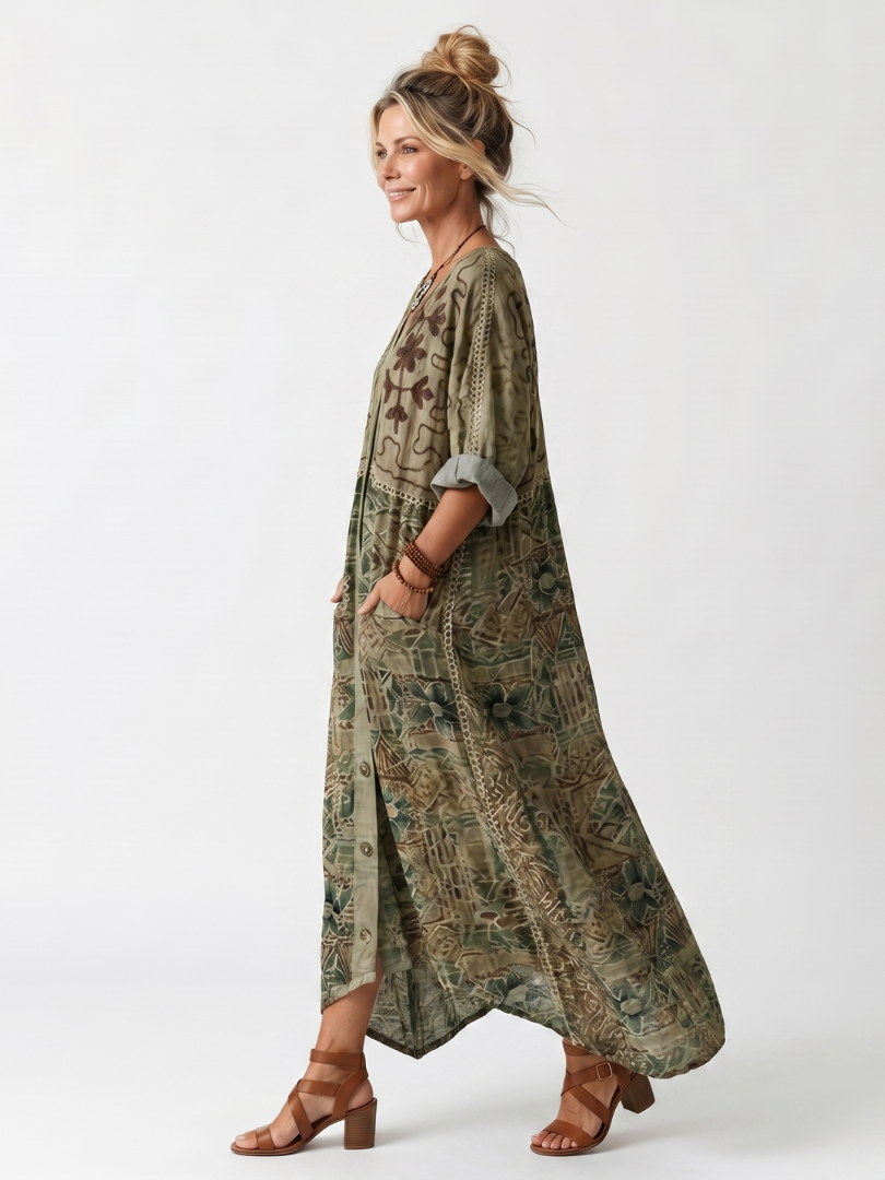 Berangere Button Front Dress in green