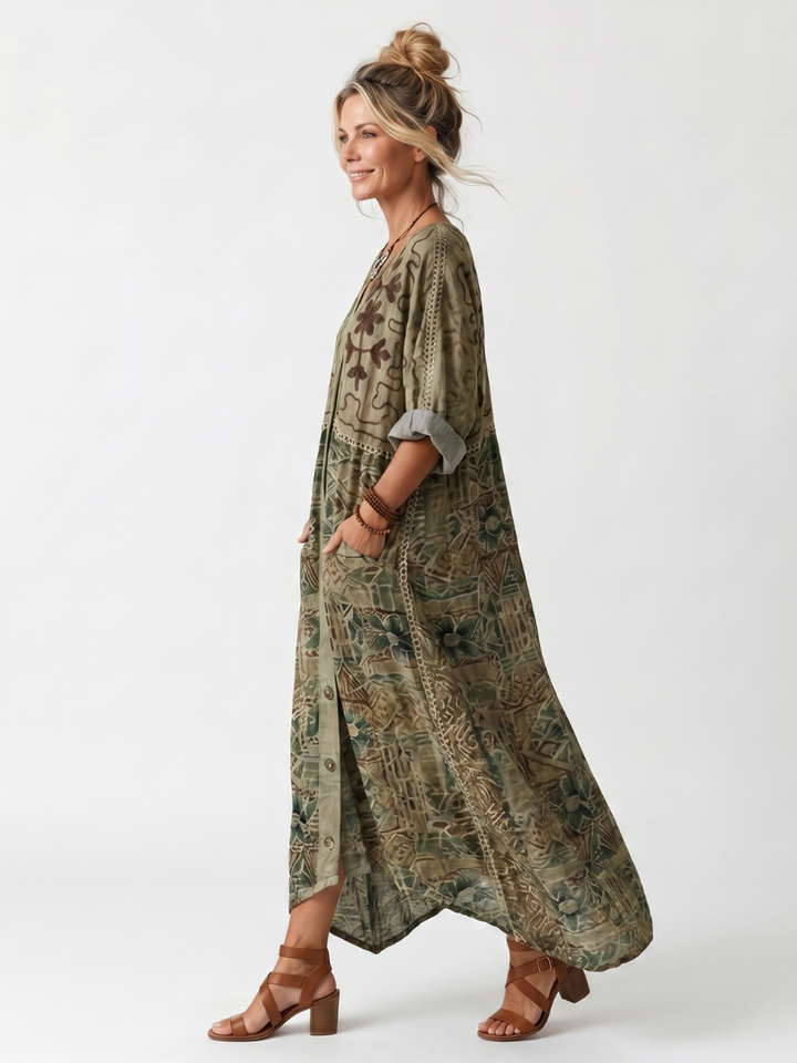 Berangere Button Front Dress in green