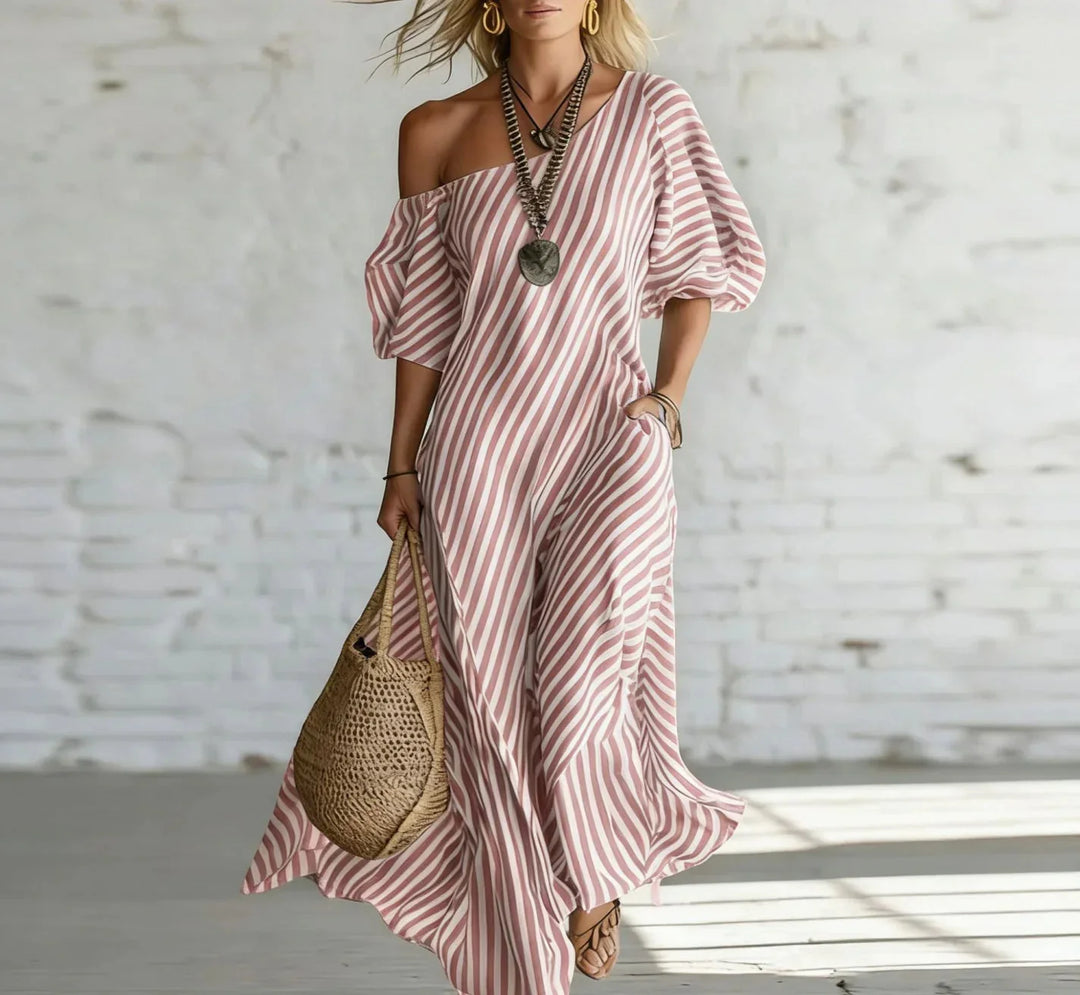 Portia Striped Maxi Dress in pink
