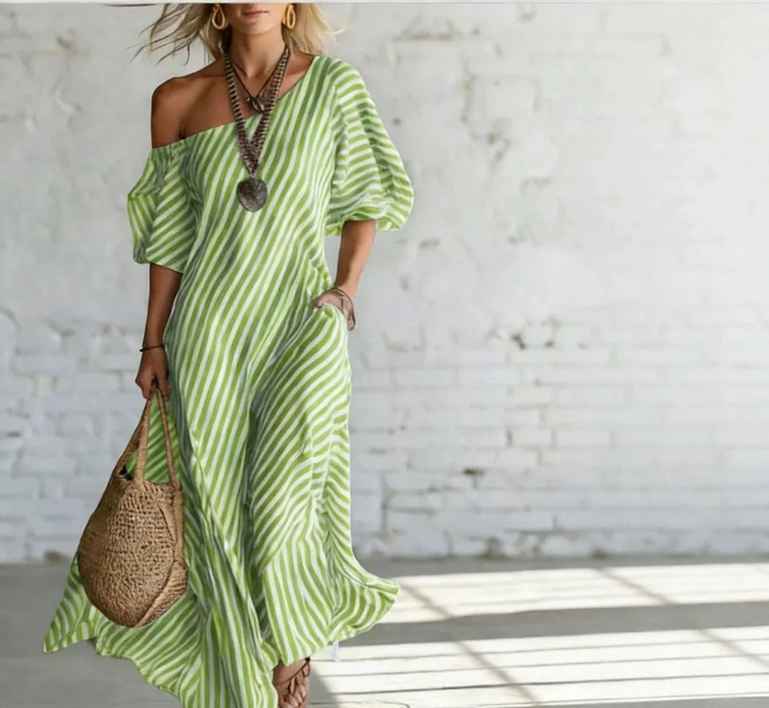 Portia Striped Maxi Dress in green