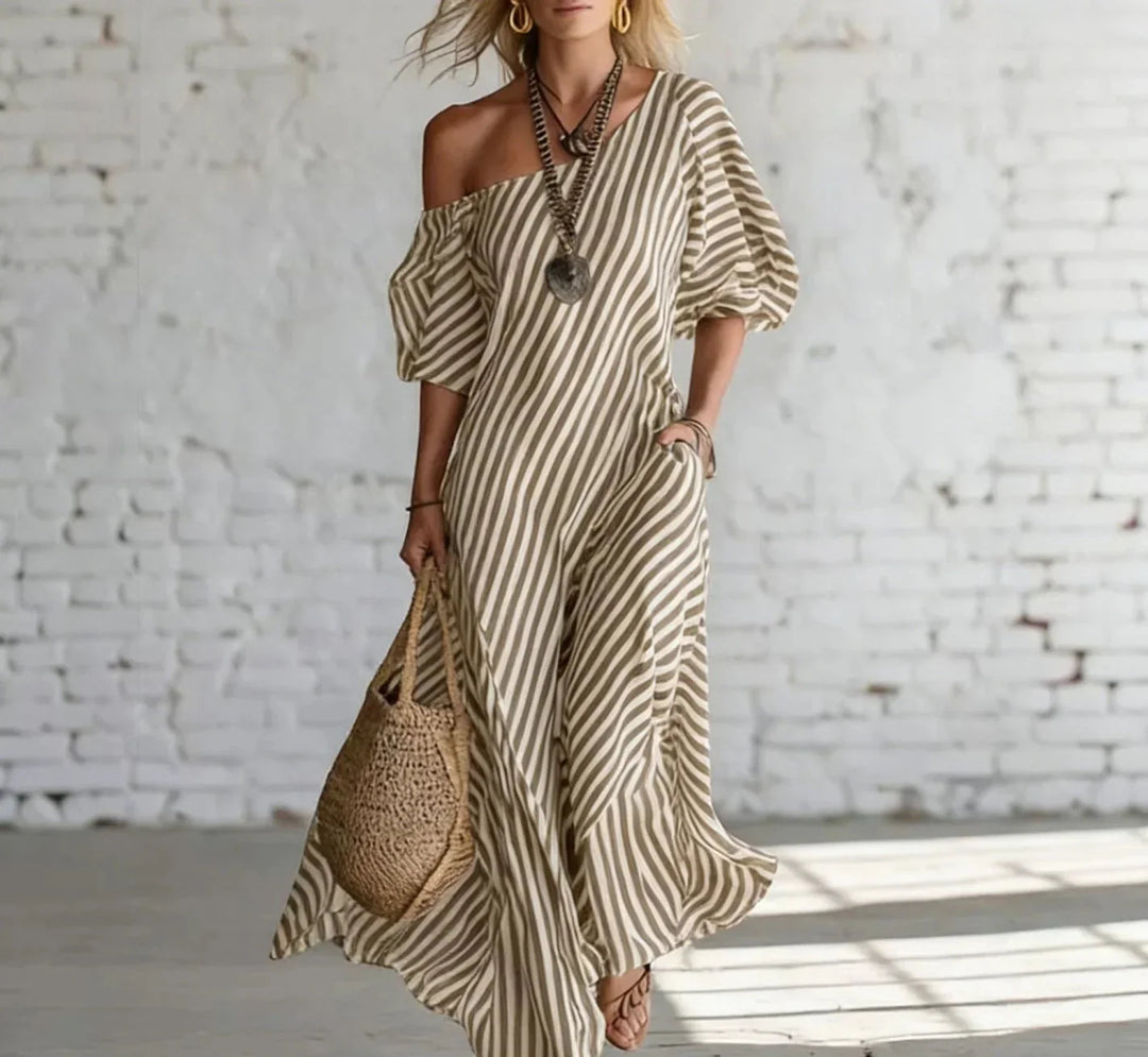 Portia Striped Maxi Dress in khaki