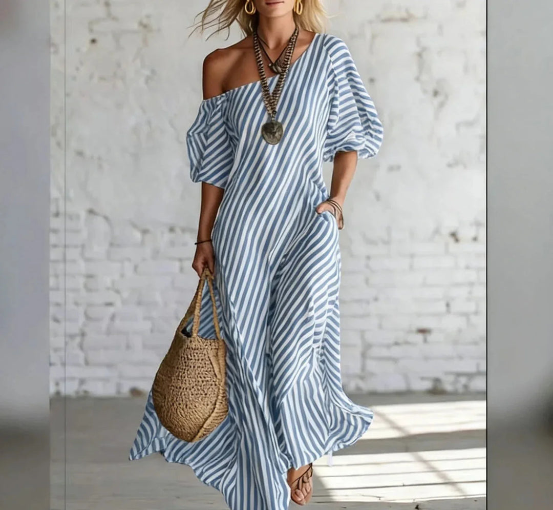 Portia Striped Maxi Dress in blue