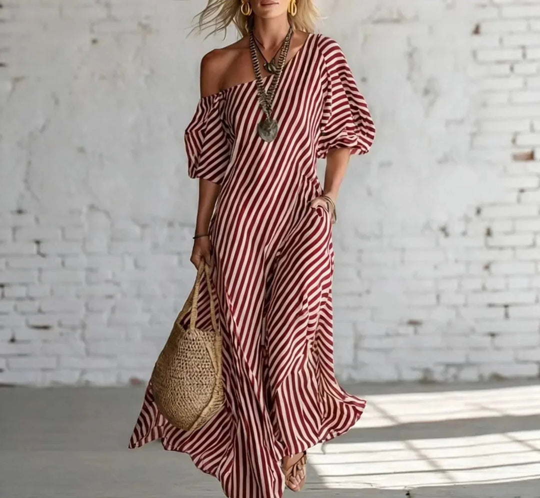 Portia Striped Maxi Dress in red