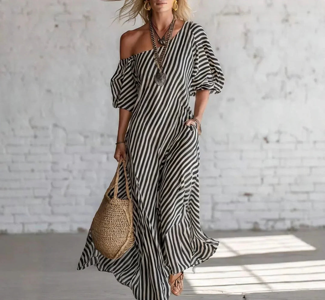 Portia Striped Maxi Dress in black