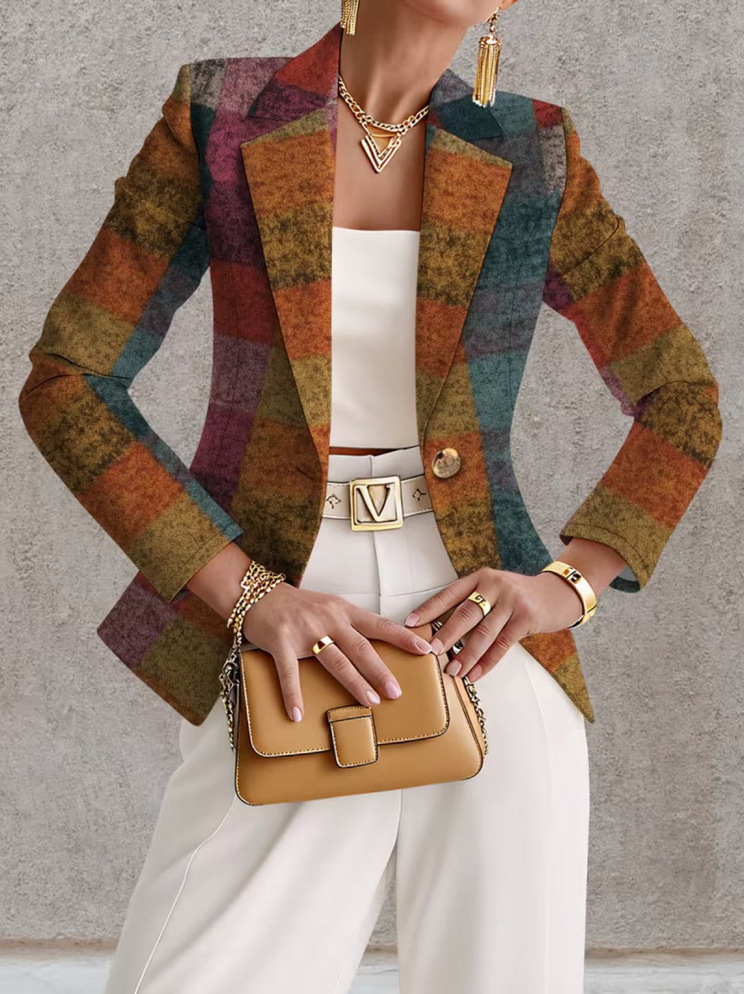 Amandine Autumn Plaid Blazer in rust multi