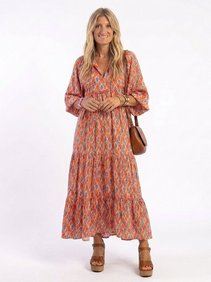 Celie Tiered Dress in beige