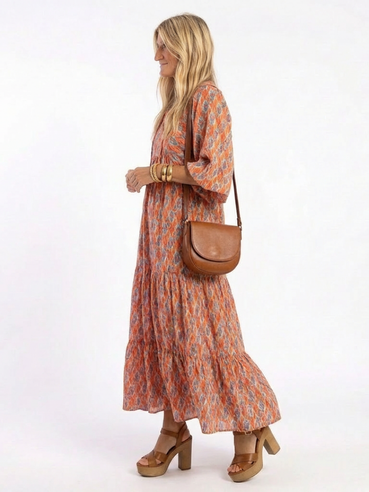 Celie Tiered Dress in beige