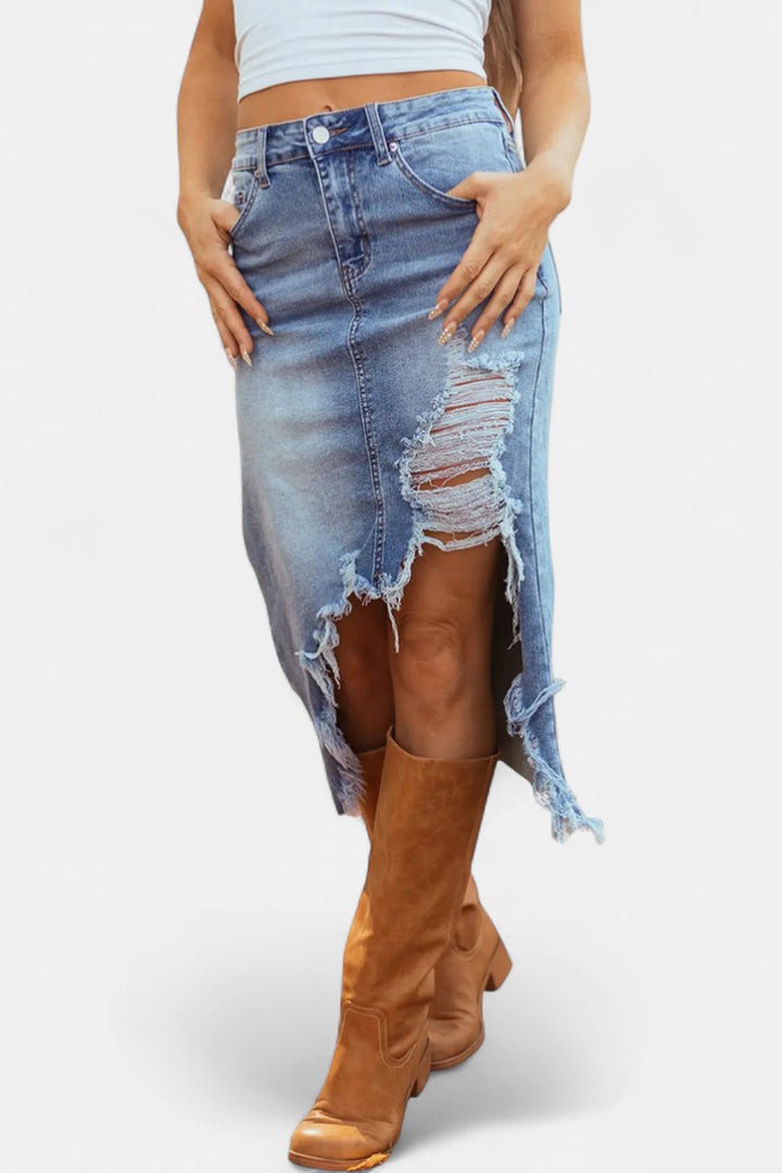 Anouk Relaxed High-Waist Denim Maxi Skirt — Light Wash
