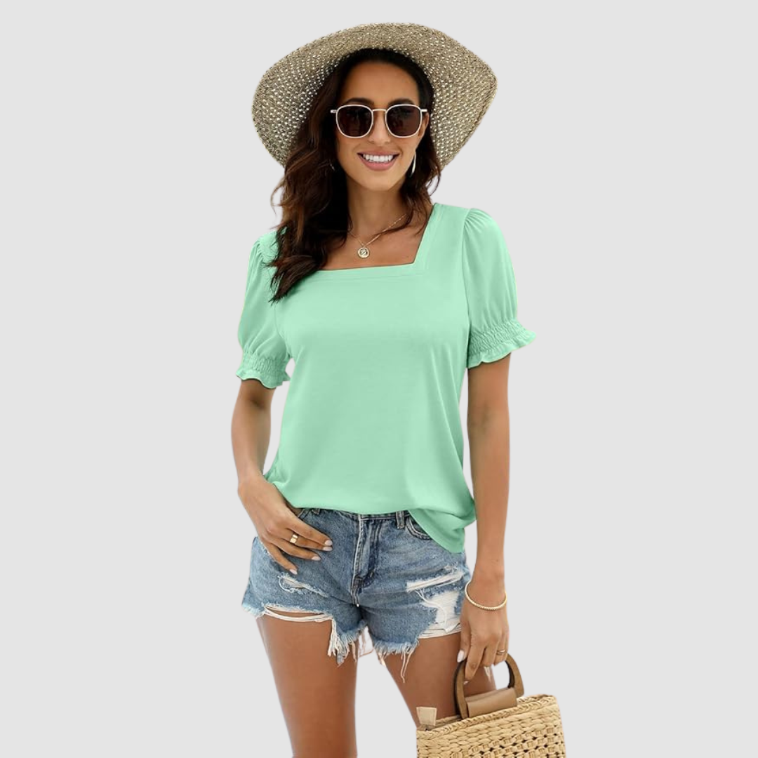 C Lina Square Neck Top in aqua