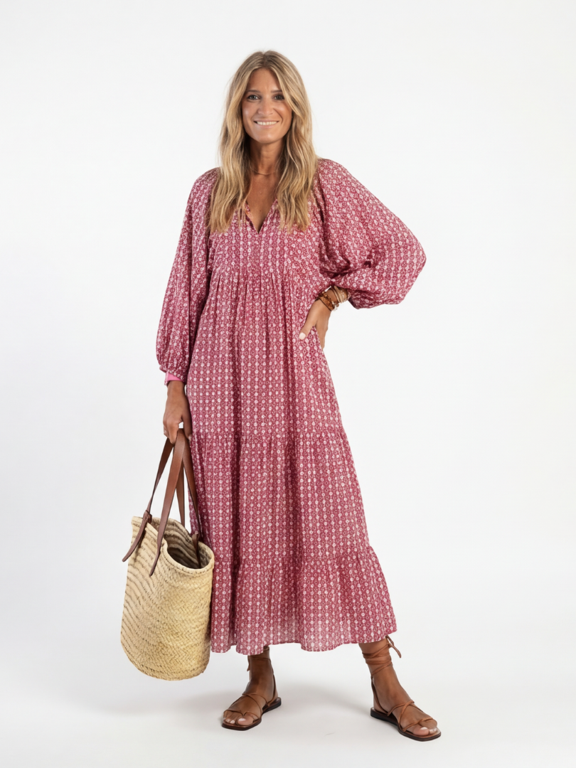 Brune Tiered Midi Dress in geometric