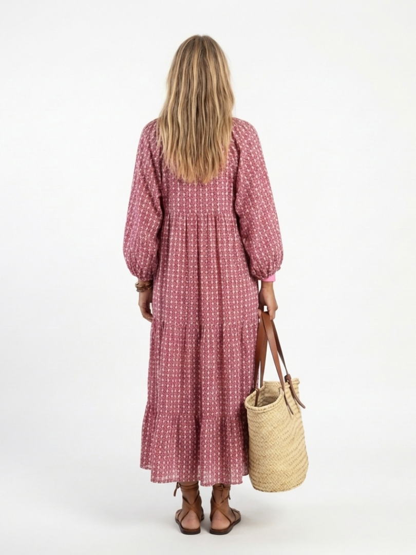Brune Tiered Midi Dress in geometric