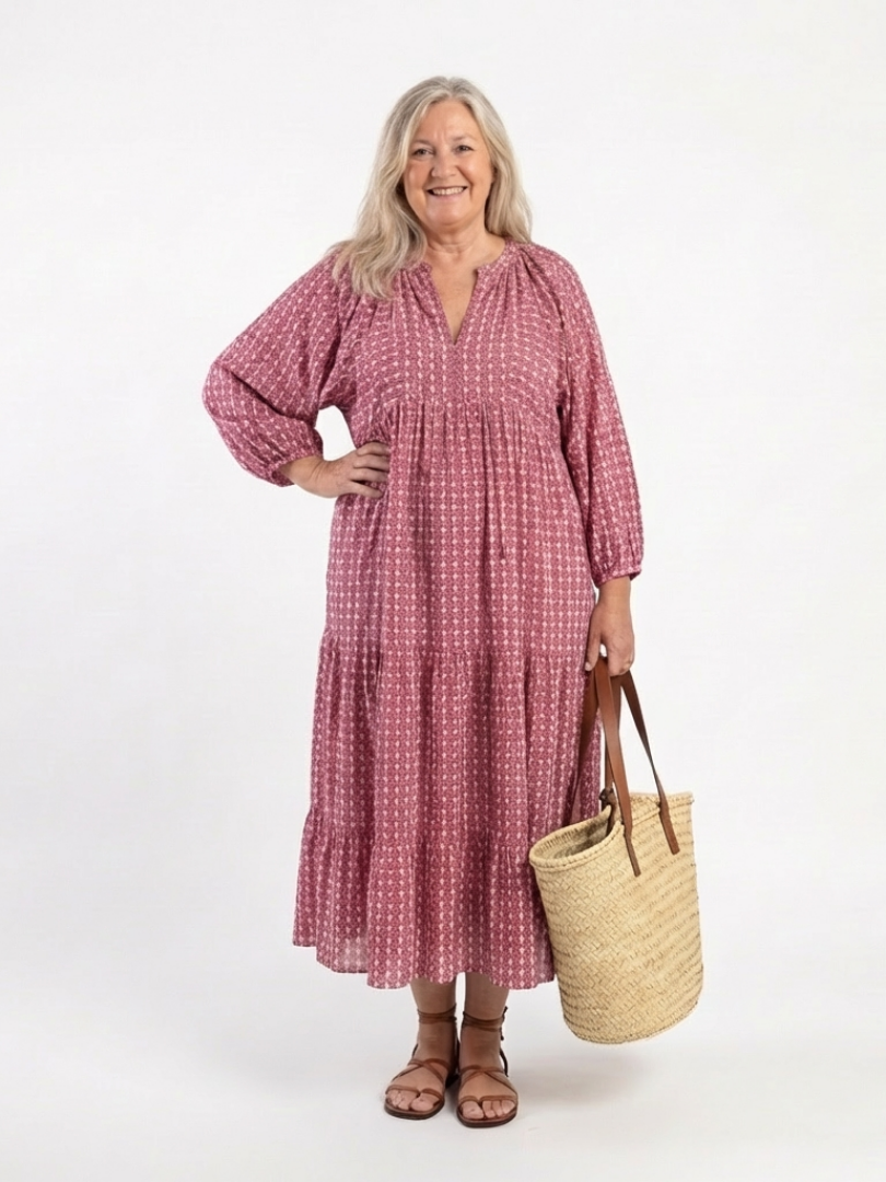 Brune Tiered Midi Dress in geometric