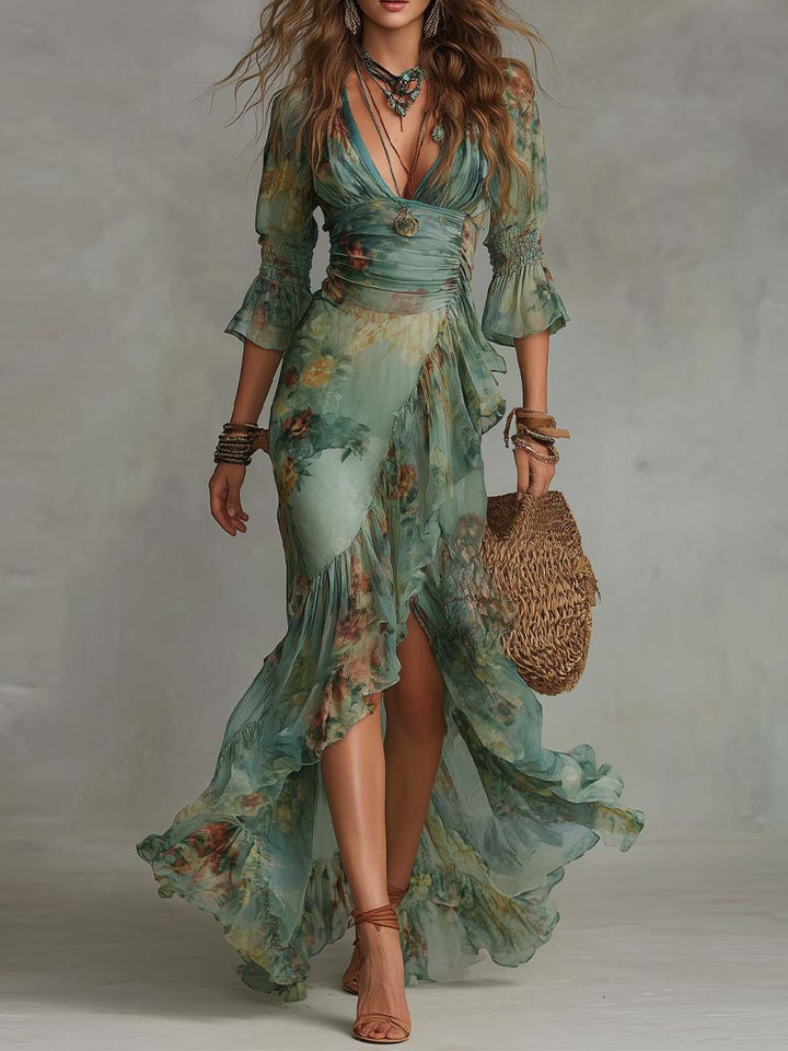 Damaris Wrap Dress in sage green