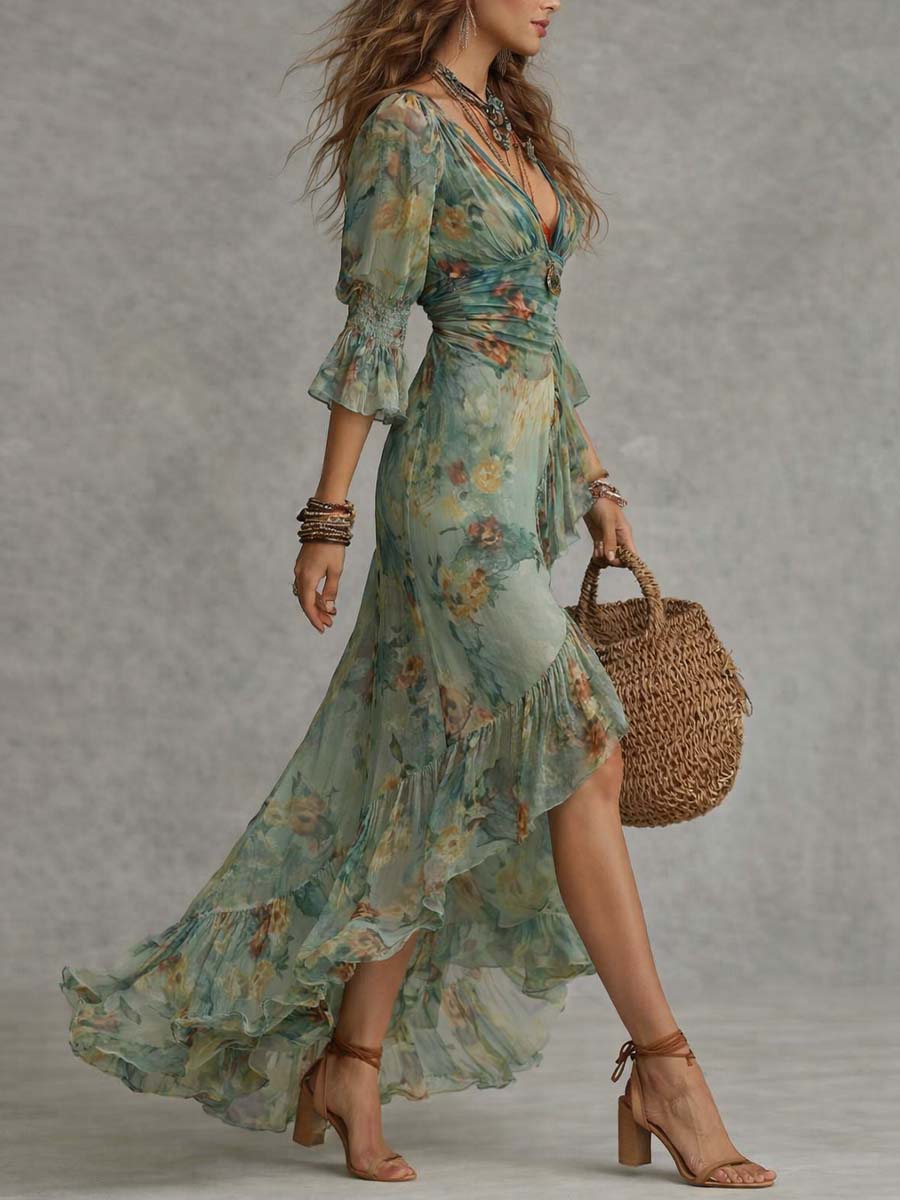 Damaris Wrap Dress in sage green