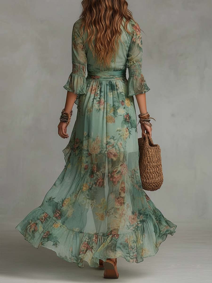 Damaris Wrap Dress in sage green