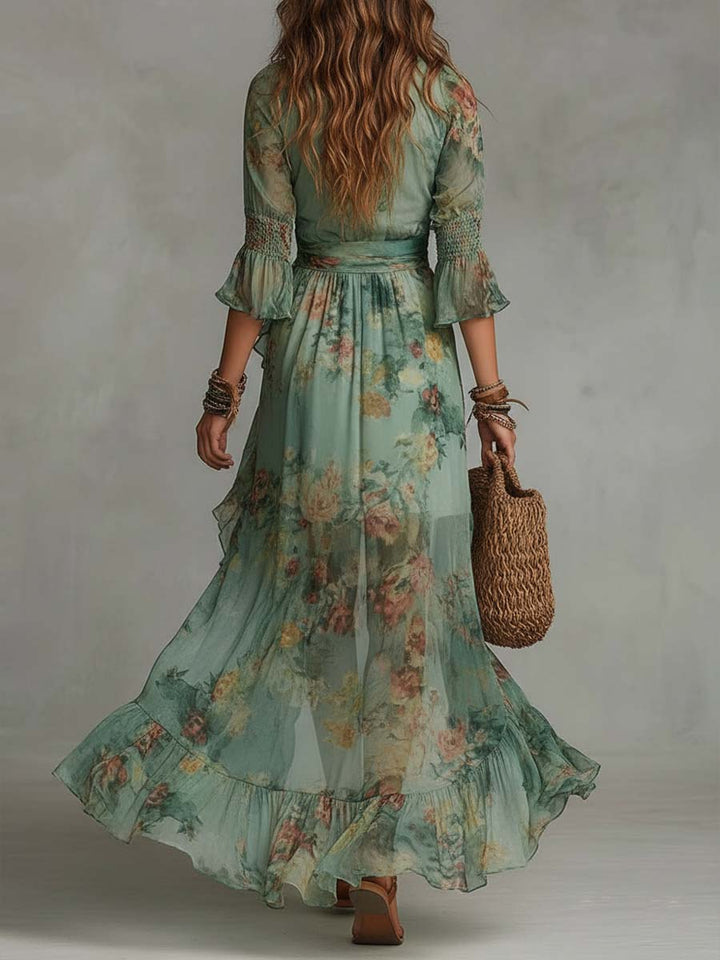 Damaris Wrap Dress in sage green
