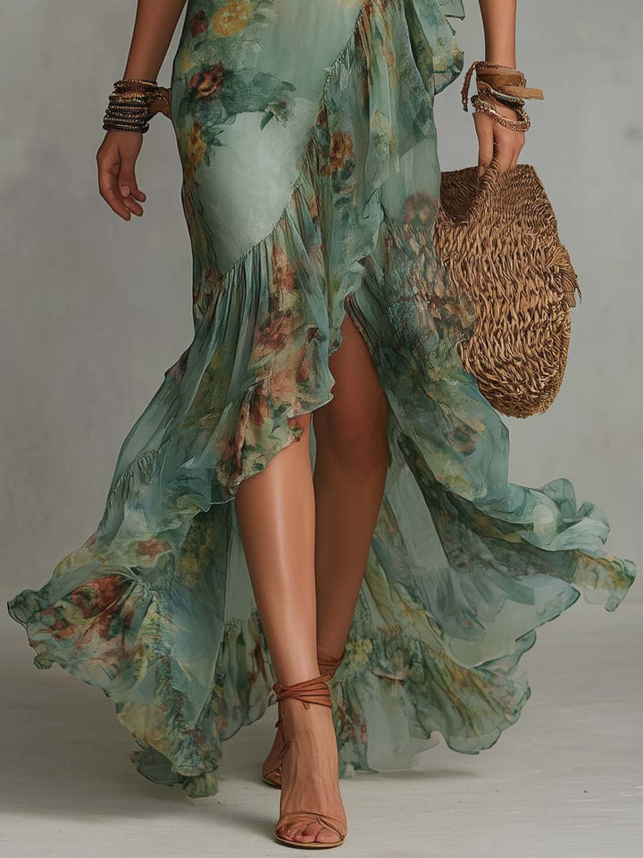 Damaris Wrap Dress in sage green