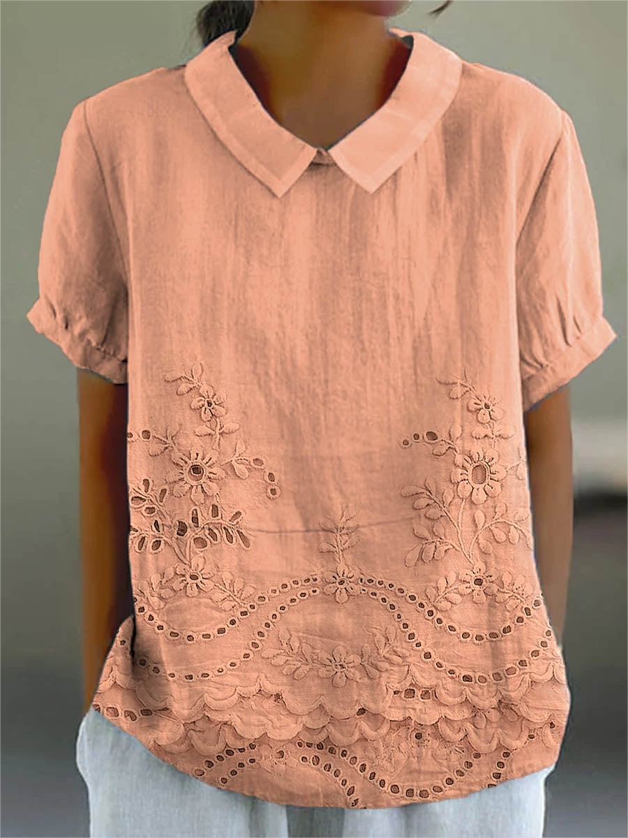 Lily Floral Embroidered Shirt in orange