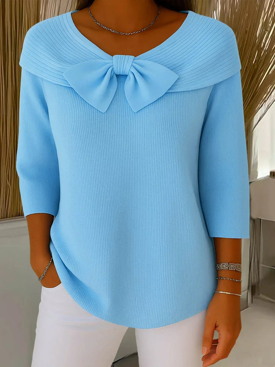 Elaira Knit Sweater with Bow in sky blue