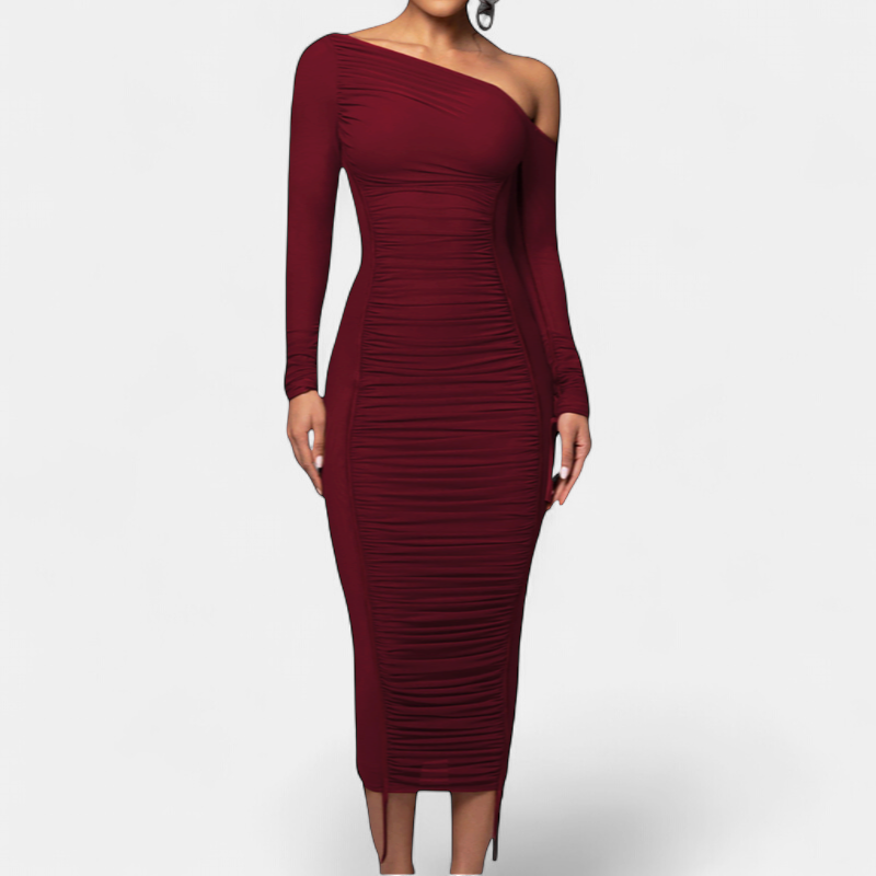 Jaycee Long Sleeve Bodycon Dress in wine red