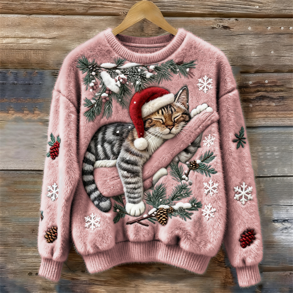 Maela Christmas Sweater with Kitten in pink