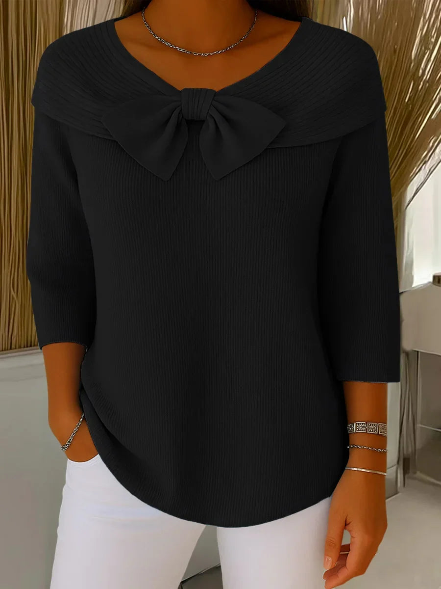 Elaira Knit Sweater with Bow in black