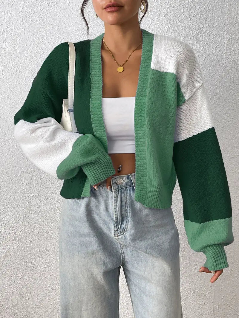 Adline Colour-block Cardigan in green