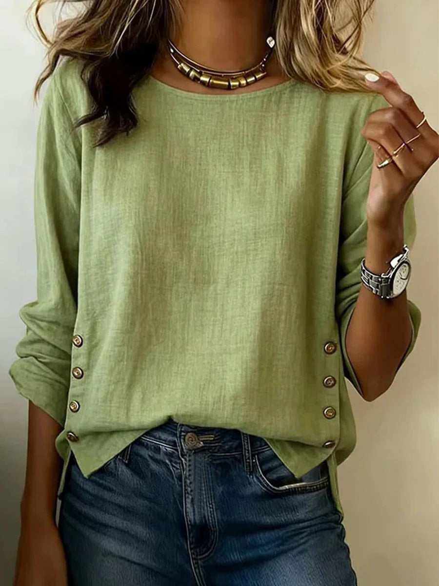 Norah Side Button Linen Top in green
