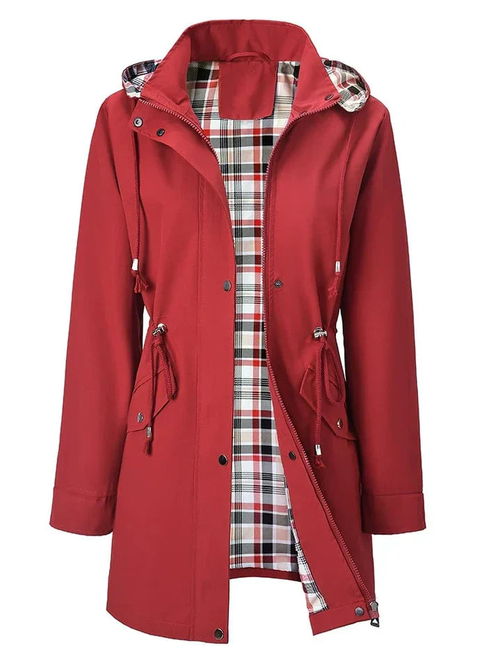 Aliyah Waterproof Jacket with Plaid in red