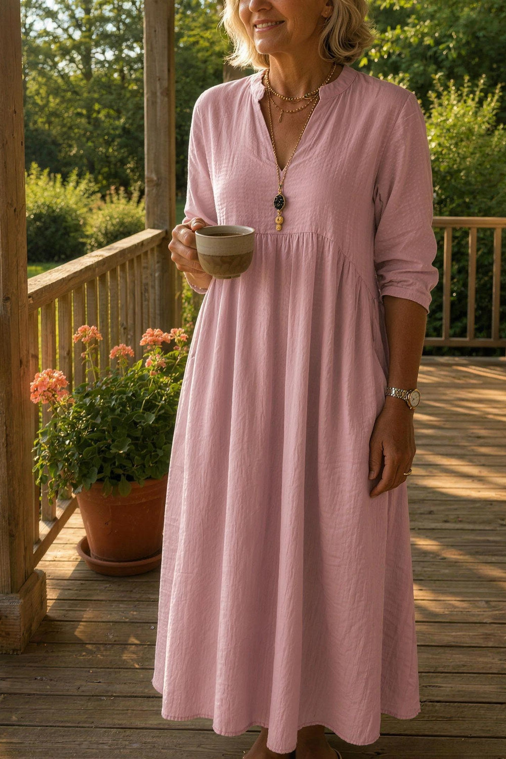 Bettina Relaxed A-Line Midi Dress — Dusty Rose
