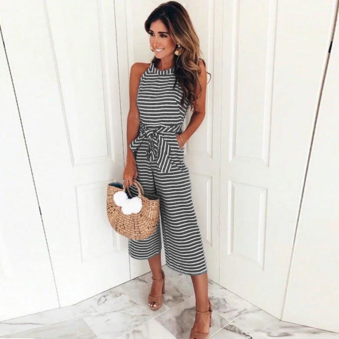 Azaria Striped Jumpsuit in black