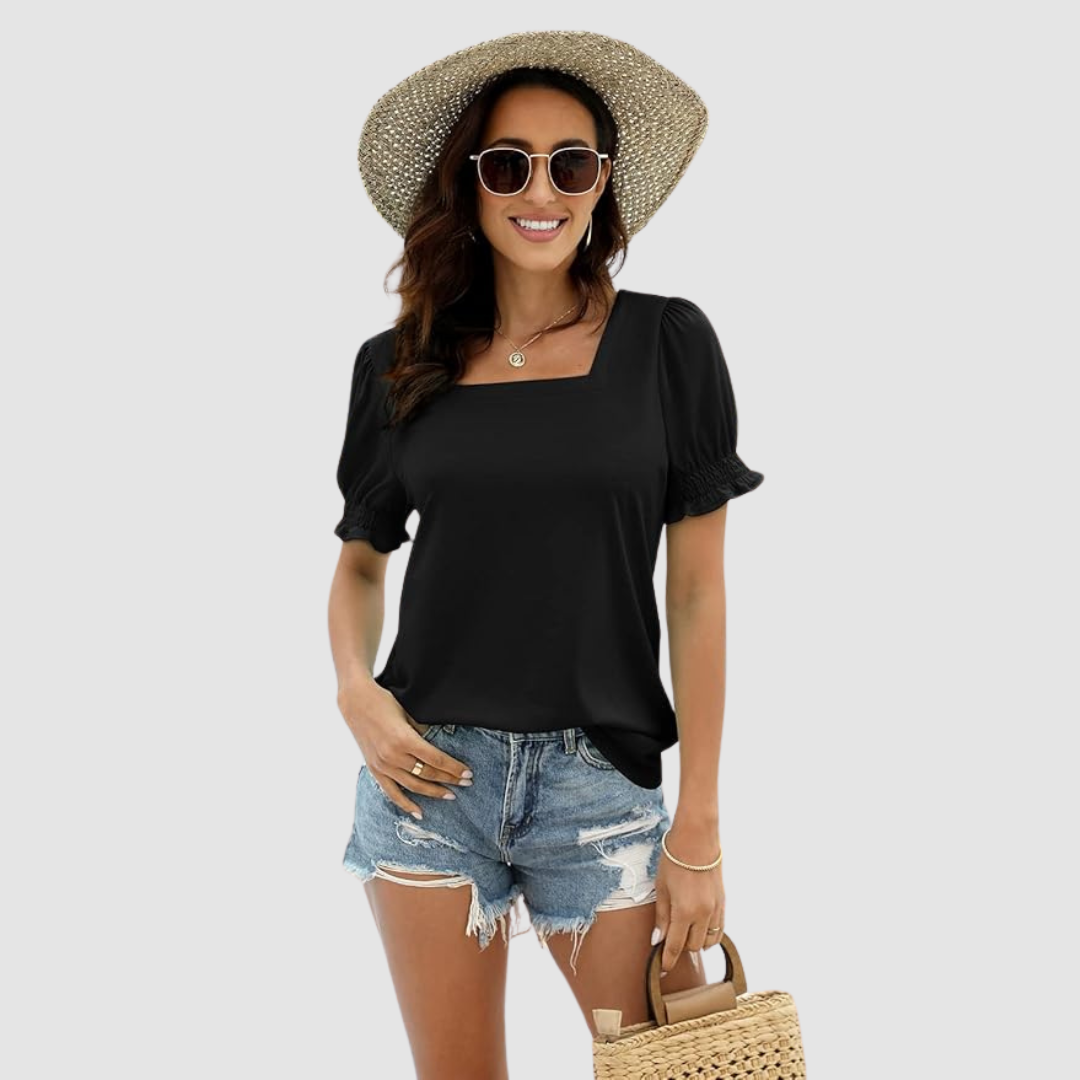 C Lina Square Neck Top in black