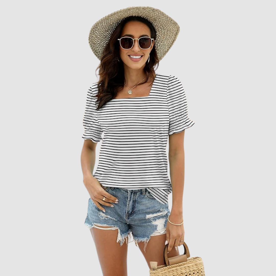 C Lina Square Neck Top in black stripe