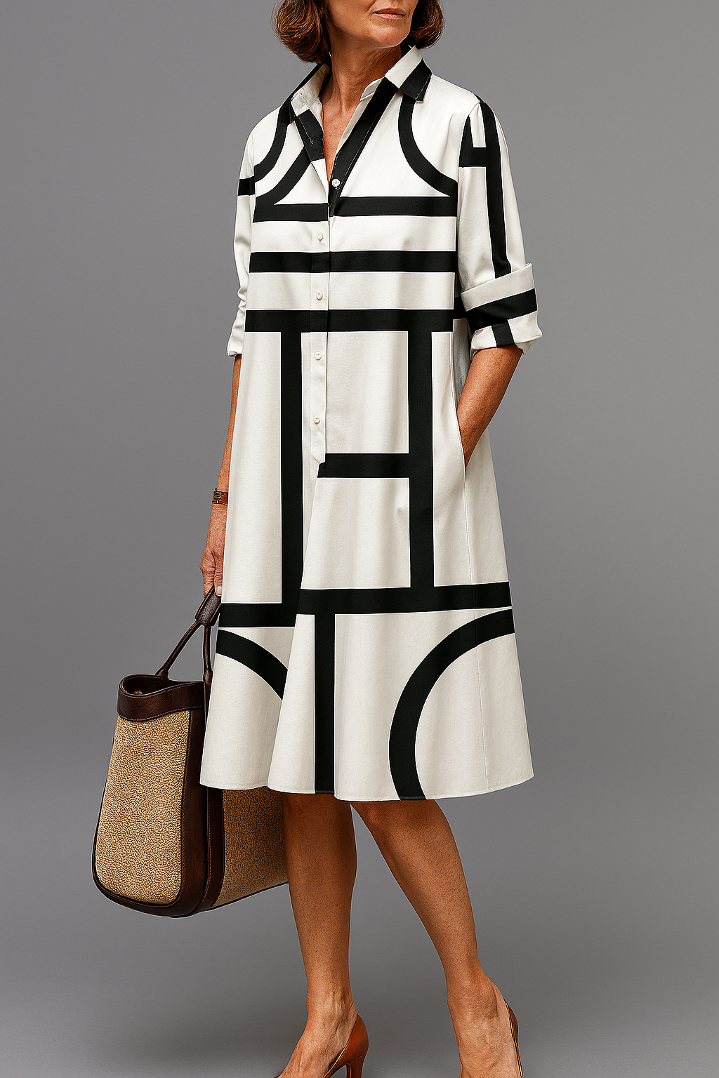 Annette Midi Dress in white black