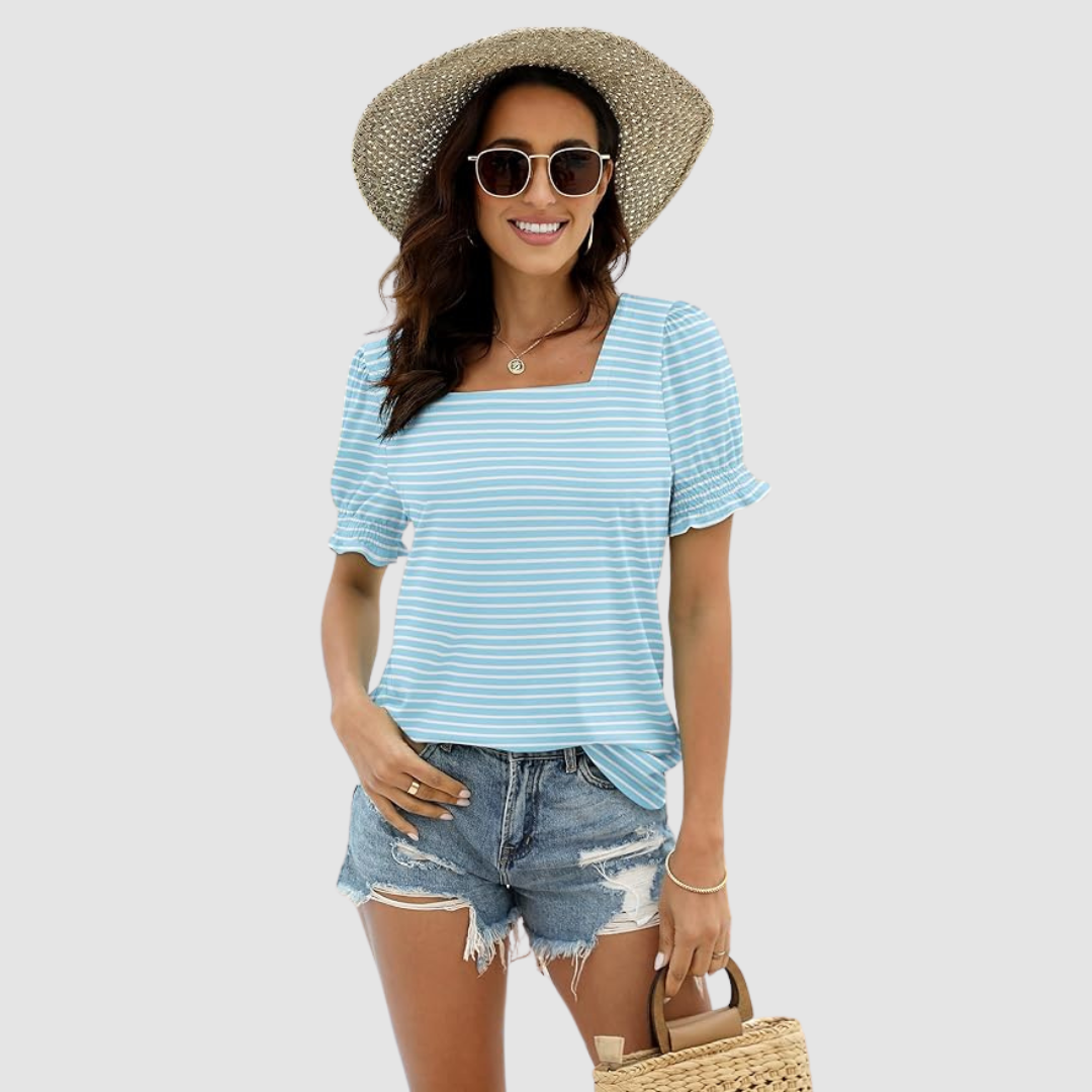 C Lina Square Neck Top in blue stripe
