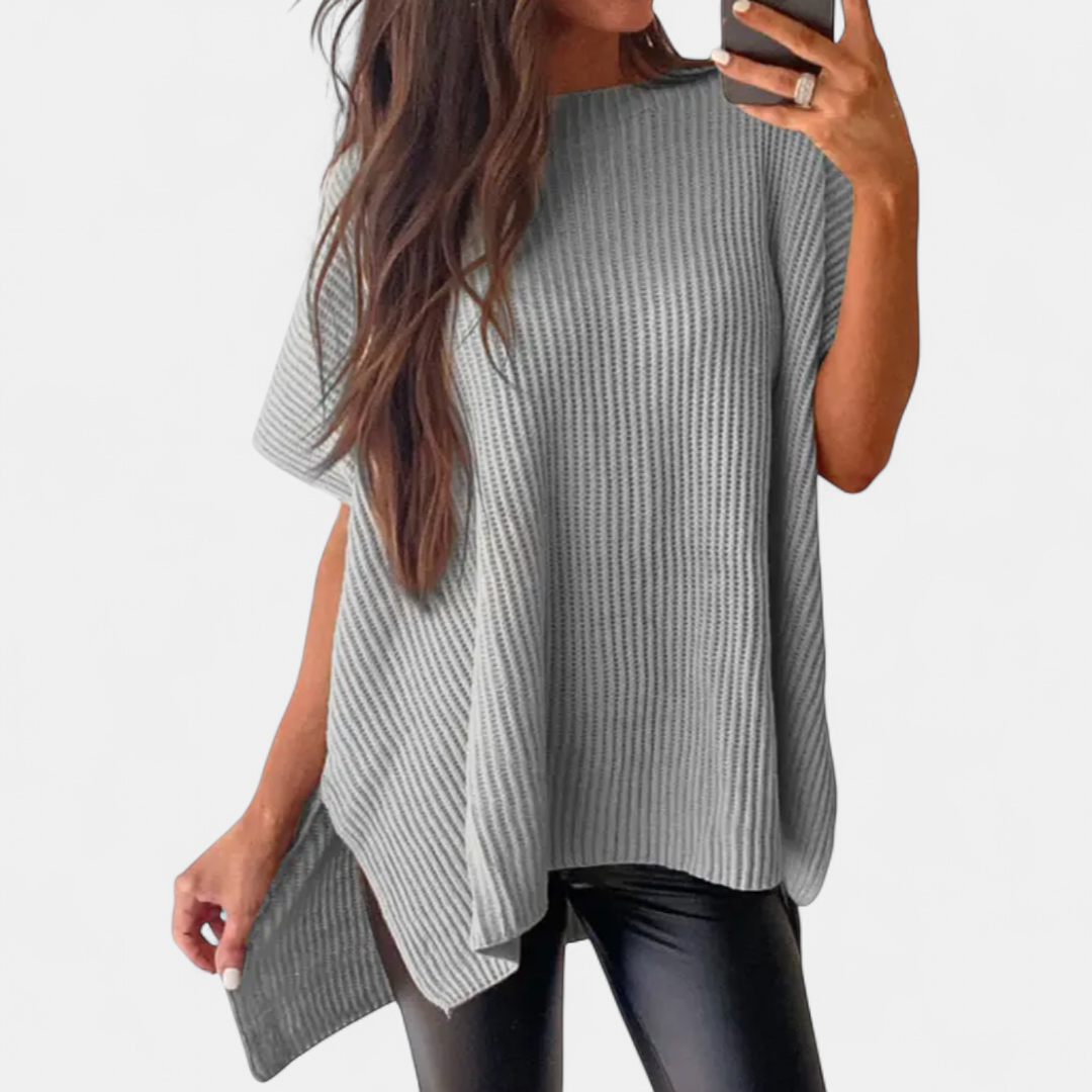 Britta Ribbed Knit Pullover Top in gray