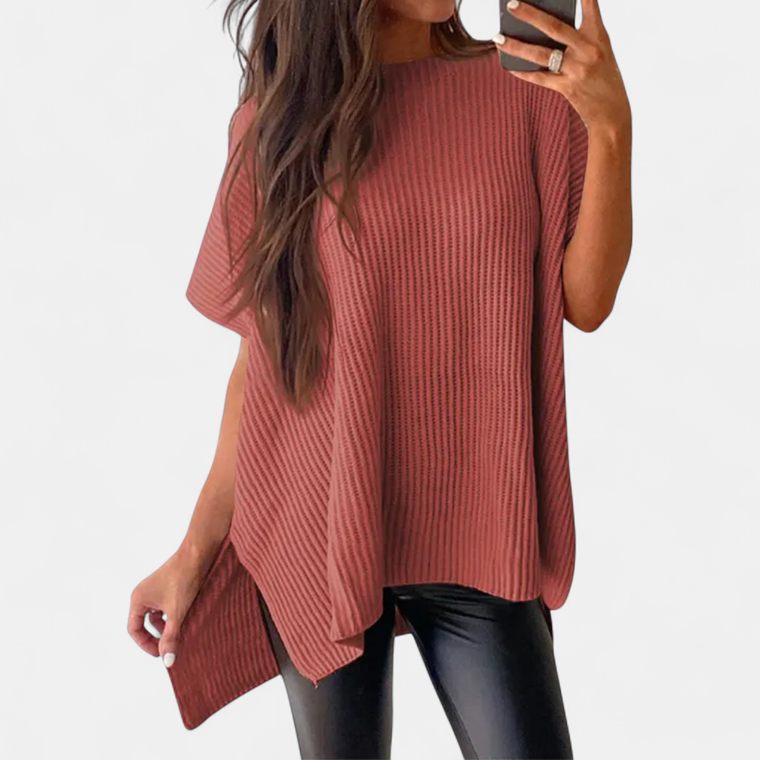 Britta Ribbed Knit Pullover Top in red