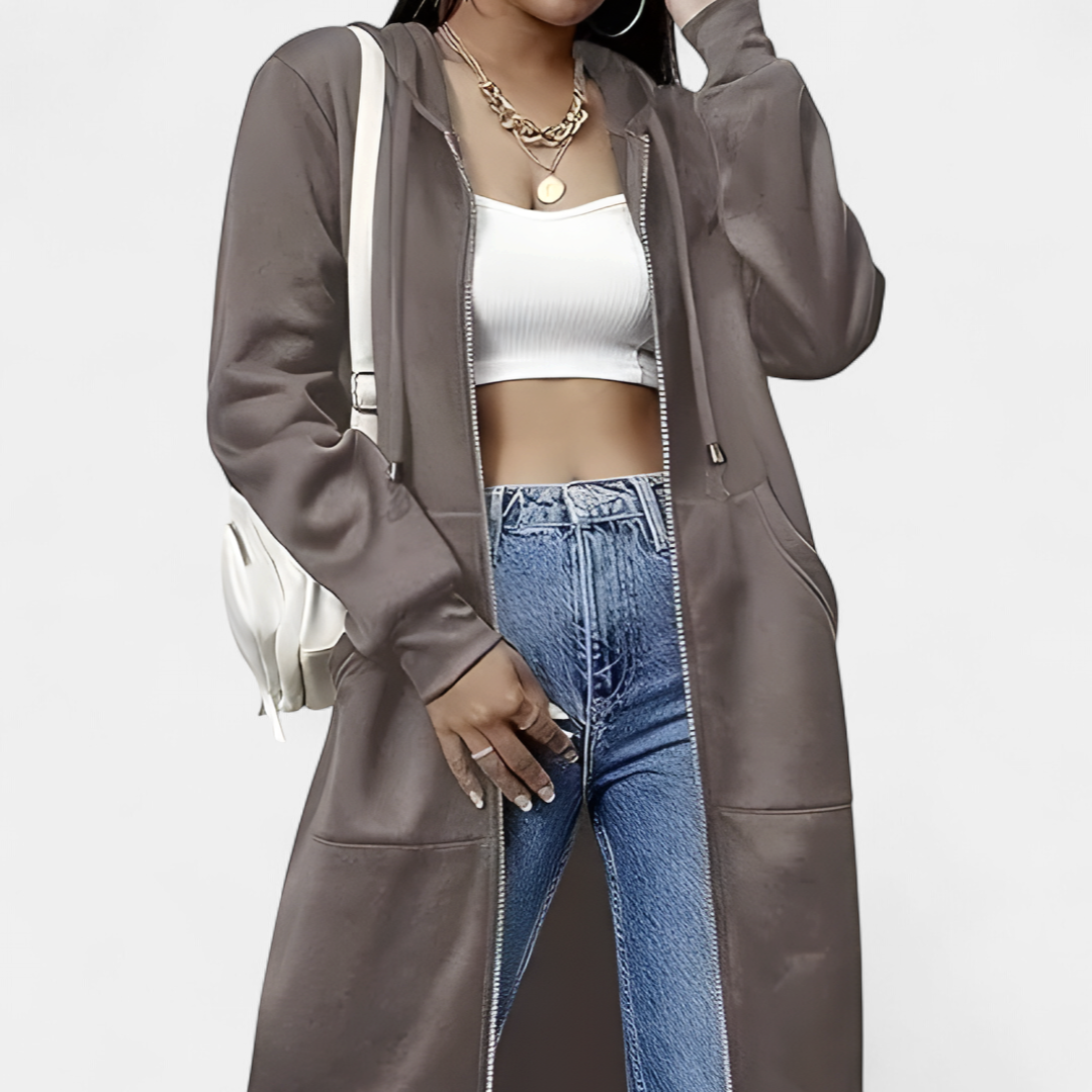 Reese Letter-print Zip-up Hoodie Cardigan in coffee brown