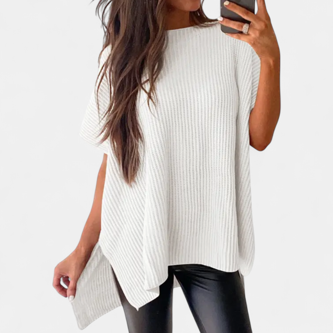 Britta Ribbed Knit Pullover Top in white