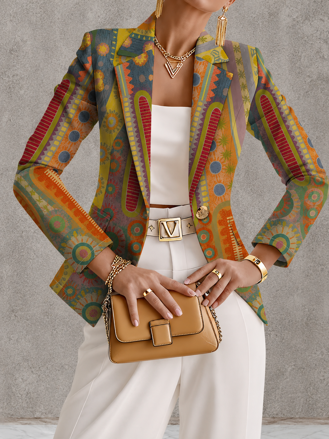 Faustine Bohemian Medallion Blazer in mustard multi