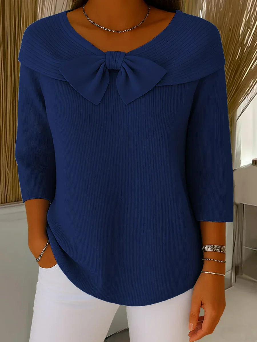Elaira Knit Sweater with Bow in dark blue