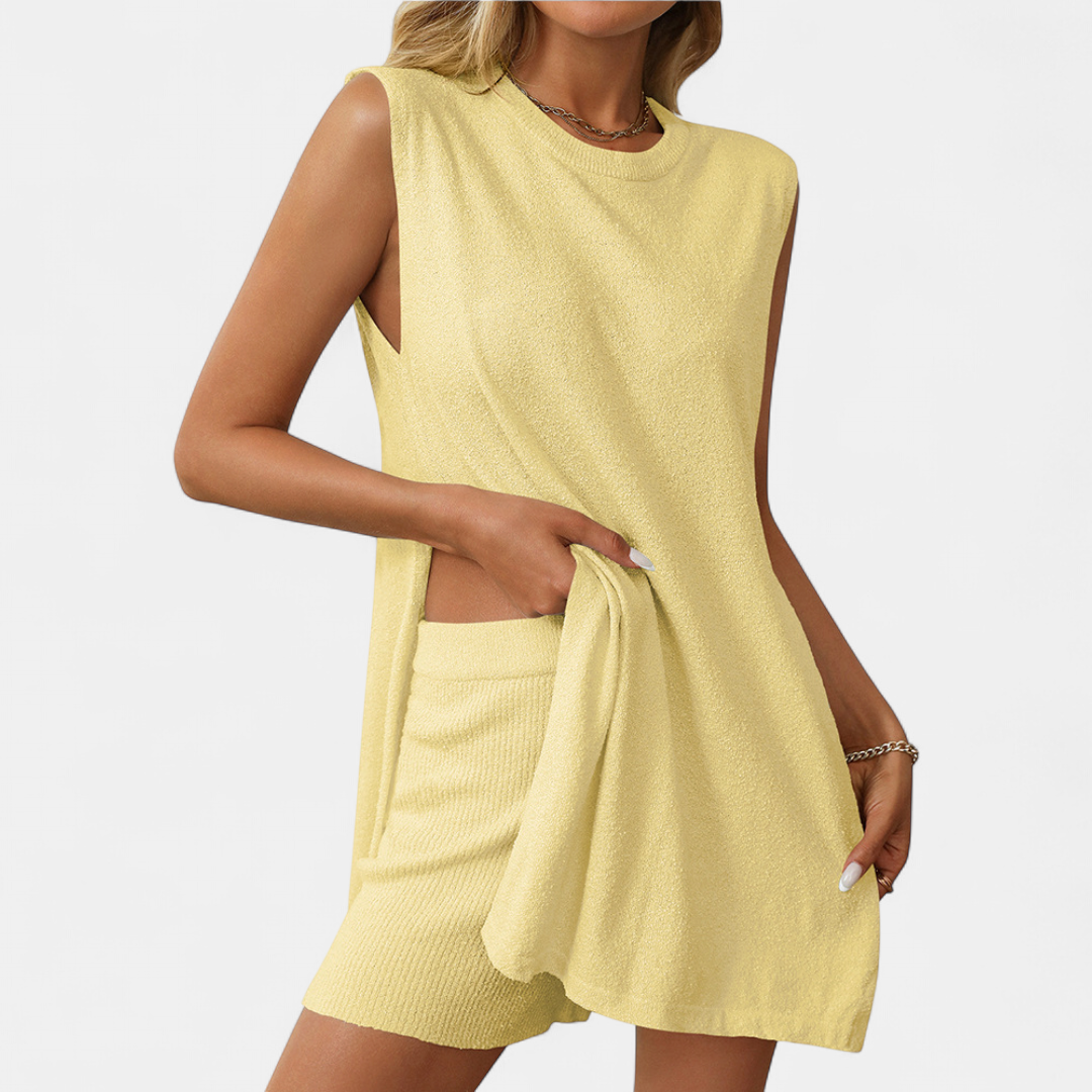 Breezy Knit Sleeveless Lounge Two-piece in yellow