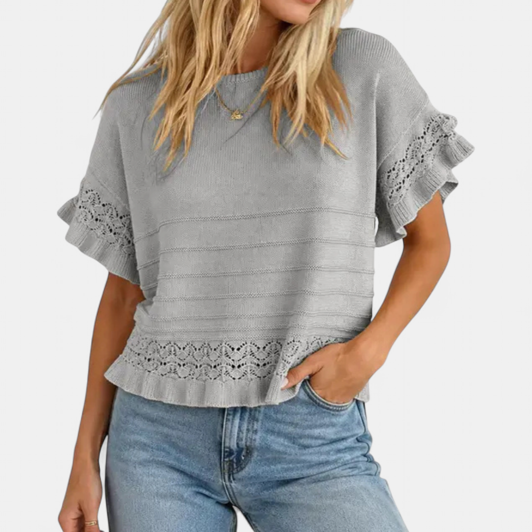 Nella Ruffled Hem Knit Pullover in grey