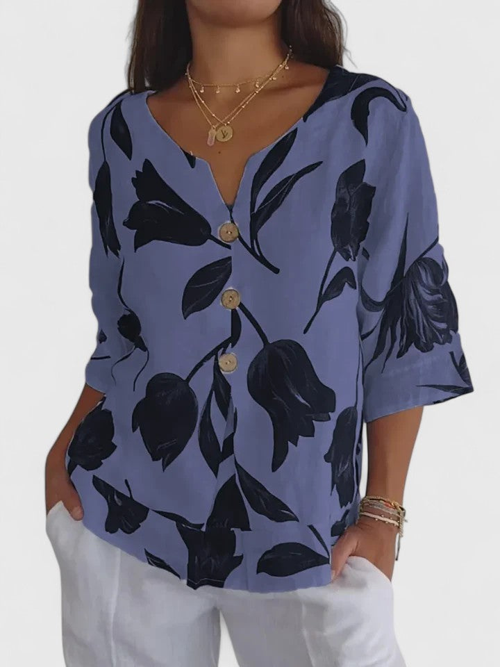 Laura V-neck Blouse in blue